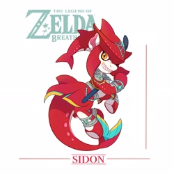 Size: 2977x2977 | Tagged: safe, artist:drtuo4, merpony, original species, pony, shark, shark pony, zora, zora pony, grin, high res, male, ponified, prince sidon, sharp teeth, simple background, smiling, solo, stallion, teeth, the legend of zelda, the legend of zelda: breath of the wild, white background