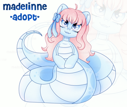 Size: 4101x3438 | Tagged: safe, artist:madelinne, oc, oc only, lamia, original species, adoptable, adoptable open, blue, blue eyes, cute, female, long hair, mare, ocean, pink, shy, simple background, solo, water, zoom layer