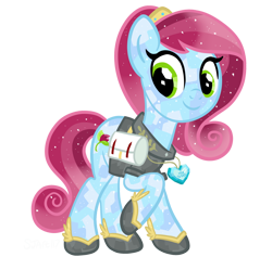 Size: 2992x2841 | Tagged: safe, artist:sjart117, oc, oc only, oc:rose letter, crystal pony, pony, the crystal empire 10th anniversary, bag, clothes, crystal heart, crystal pony oc, female, headband, high res, jewelry, mailmare, mare, necklace, raised hoof, shoes, simple background, smiling, solo, transparent background, uniform