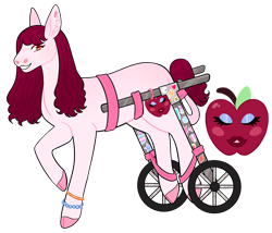 Size: 1280x1094 | Tagged: safe, artist:s0ftserve, oc, oc:pink lady, earth pony, pony, female, mare, simple background, solo, transgender, transparent background, wheelchair