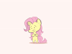 Size: 3060x2330 | Tagged: safe, artist:chub-wub, fluttershy, pegasus, pony, g4, bipedal, chibi, cute, dot eyes, female, fingers together, high res, open mouth, open smile, pink background, shyabetes, simple background, smiling, solo, suddenly hands, twiddling, white background