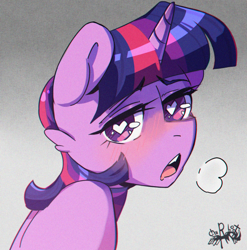Size: 2480x2507 | Tagged: safe, artist:charlot, twilight sparkle, alicorn, pony, unicorn, g4, ahegao, anime, blushing, bust, heart, heart eyes, high res, open mouth, solo, stylised, tongue out, wingding eyes