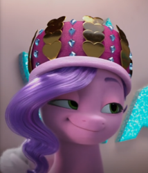 Size: 297x347 | Tagged: safe, screencap, pipp petals, pegasus, pony, g5, my little pony: make your mark, my little pony: make your mark chapter 3, winter wishday, spoiler:g5, spoiler:winter wishday, cropped, female, lidded eyes, mare, smiling, smirk, smug