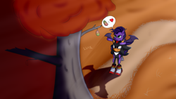 Size: 2947x1657 | Tagged: safe, artist:supershadow_th, oc, oc:lazytentacle, bat pony, pony, duo, food, heart, male, mango, piggyback ride, shadow the hedgehog, sonic the hedgehog (series), tentacles, tree