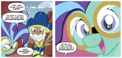 Size: 1334x636 | Tagged: safe, artist:nicoletta baldari, idw, wind sock, earth pony, pegasus, pony, g4, spoiler:comic, spoiler:comic81, dialogue, duo, goggles, male, speech bubble, stallion, sweet dreams fuel, unnamed character, unnamed pony