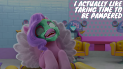 Size: 1920x1080 | Tagged: safe, edit, edited screencap, editor:quoterific, screencap, pipp petals, pegasus, pony, g5, my little pony: make your mark, my little pony: make your mark chapter 2, portrait of a princess, spoiler:my little pony: make your mark chapter 2, spoiler:mymc02e03, cucumber, female, food, mare, mud mask, solo