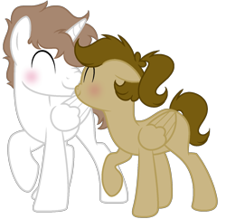 Size: 1342x1300 | Tagged: safe, artist:fuckomcfuck, oc, oc only, oc:doodles, oc:rat, alicorn, pegasus, pony, 2023 community collab, derpibooru community collaboration, boop, couple, duo, female, height difference, husband and wife, male, married couple, nose wrinkle, noseboop, parent:discord, parent:princess celestia, raised hoof, simple background, transparent background