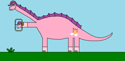 Size: 1278x622 | Tagged: safe, artist:kookaman25, artist:stevenpepi, pipp petals, dinosaur, sauropod, g5, my little pony: a new generation, 1000 hours in ms paint, amargasaurus, cellphone, dinosaurified, phone, pipp's phone, selfie, smartphone, species swap