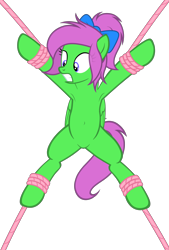 Size: 3217x4760 | Tagged: safe, artist:equestria secret guard, oc, oc only, oc:zippy sparkz, pegasus, pony, armpits, belly button, bondage, featureless crotch, female, helpless, lying down, mare, pegasus oc, rope, rope bondage, sexy, show accurate, simple background, solo, spread eagle, spread legs, spreading, tied up, transparent background, vector