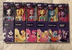 Size: 3091x2133 | Tagged: safe, applejack, fluttershy, pinkie pie, rainbow dash, rarity, twilight sparkle, alicorn, human, equestria girls, g4, 2014, box, brushable, collection, display case, doll, hair, high res, humane five, humane six, irl, mane six, photo, picture, toy, twilight sparkle (alicorn)
