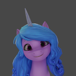 Size: 1920x1920 | Tagged: safe, artist:anthonystt, izzy moonbow, pony, unicorn, g5, my little pony: a new generation, 3d, bust, female, gray background, mare, simple background, smiling, solo