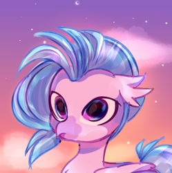 Size: 354x356 | Tagged: artist needed, safe, silverstream, hippogriff, g4, cute, eye reflection, female, folded wings, glowing, pouting, reflection, starry night, stars, wings