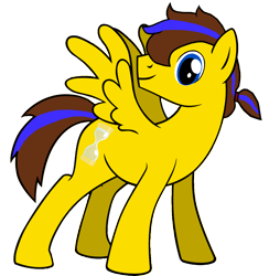 Size: 4648x4764 | Tagged: safe, artist:olkategrin, edit, oc, oc only, oc:lemon box, pegasus, pony, 2023 community collab, derpibooru community collaboration, absurd resolution, blue eyes, blue mane, brown mane, looking at you, male, pegasus oc, ponytail, simple background, smiling, solo, spread wings, tail, transparent background, two toned hair, two toned mane, two toned tail, wings