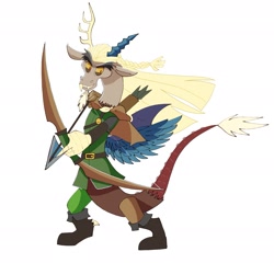 Size: 1713x1647 | Tagged: safe, artist:plusplus_pony, discord, dungeons and discords, g4, arrow, bow (weapon), bow and arrow, captain wuzz, clothes, costume, dungeons and dragons, ogres and oubliettes, simple background, solo, weapon, white background