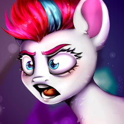 Size: 2150x2150 | Tagged: safe, artist:pozya1007, zipp storm, pegasus, pony, g5, my little pony: make your mark, my little pony: make your mark chapter 2, portrait of a princess, spoiler:my little pony: make your mark chapter 2, spoiler:mymc02e03, angry, cute, female, high res, open mouth, redraw, scene interpretation, simple background, solo