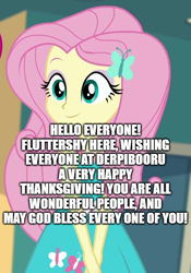 Size: 500x715 | Tagged: safe, edit, edited screencap, screencap, fluttershy, human, equestria girls, equestria girls series, g4, female, holiday, text, thanksgiving, wholesome