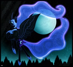 Size: 2130x1967 | Tagged: safe, artist:silents25875990, nightmare moon, alicorn, pony, g4, curved horn, female, full moon, horn, moon, night, night sky, sky, solo