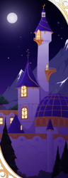 Size: 939x2436 | Tagged: safe, artist:willoillo, background, canterlot, castle, city, moon, no pony, scenery, tales by moonlight