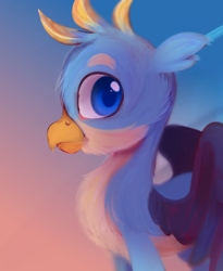 Size: 670x818 | Tagged: source needed, safe, artist:woolen cloe, gallus, griffon, g4, cloud, looking at you, male, sky, solo, teenager