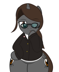 Size: 5044x6155 | Tagged: safe, alternate version, artist:mrvector, derpibooru exclusive, oc, oc only, oc:sonata, pony, unicorn, elements of justice, turnabout storm, :p, absurd resolution, bipedal, both cutie marks, chubby, clothes, cute, female, frown, glasses, hind legs, mare, simple background, smiling, solo, suit, the ass was fat, tongue out, transparent background, wide hips