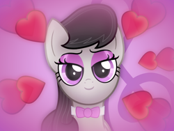 Size: 1600x1200 | Tagged: safe, artist:starless, derpibooru exclusive, octavia melody, earth pony, pony, g4, bedroom eyes, bowtie, bust, eyebrows, eyeshadow, female, heart, looking at you, love face, makeup, mare, smiling, smiling at you, solo