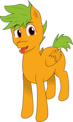 Size: 1801x3000 | Tagged: safe, artist:jamextreme140, derpibooru exclusive, oc, oc only, oc:galder rust, pegasus, pony, 2023 community collab, derpibooru community collaboration, happy, male, original art, simple background, solo, tongue out, transparent background