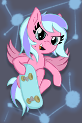 Size: 2053x3080 | Tagged: safe, artist:gean, oc, oc only, oc:summer silk, pegasus, pony, complex background, high res, skateboard, solo