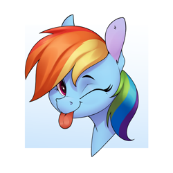 Size: 2800x2800 | Tagged: safe, artist:aquaticvibes, rainbow dash, pegasus, pony, g4, ;p, bust, female, high res, looking at you, mare, one eye closed, passepartout, portrait, solo, tongue out