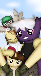 Size: 1080x1980 | Tagged: safe, artist:99999999000, oc, oc only, oc:firearm king, oc:li anna, oc:mar baolin, oc:zhang cathy, earth pony, pegasus, pony, unicorn, clothes, earth pony oc, female, glasses, horn, male, pegasus oc, unicorn oc