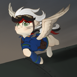 Size: 1000x1000 | Tagged: safe, artist:pollynia, oc, oc only, pegasus, pony, aviator goggles, clothes, flying, goggles, male, midair, solo