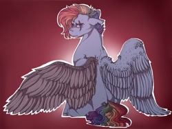 Size: 512x384 | Tagged: safe, artist:binibean, rainbow dash, pegasus, pony, g4, the cutie re-mark, alternate timeline, amputee, apocalypse dash, artificial wings, augmented, crystal war timeline, female, prosthetic limb, prosthetic wing, prosthetics, scar, solo, torn ear, wings