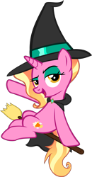 Size: 2603x5010 | Tagged: safe, artist:ironm17, luster dawn, pony, unicorn, g4, broom, female, hat, looking at you, mare, open mouth, simple background, smiling, solo, transparent background, witch, witch costume, witch hat