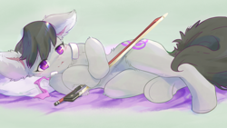 Size: 2844x1600 | Tagged: safe, artist:ancesra, octavia melody, earth pony, pony, g4, :3, blushing, cute, female, hair, looking at you, lying down, mane, mare, one ear down, purple eyes, solo, tail