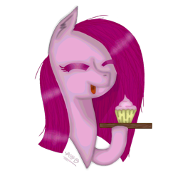 Size: 1000x1000 | Tagged: safe, artist:sunriseshine88, pinkie pie, earth pony, pony, g4, bust, cupcake, eyes closed, female, food, open mouth, pinkamena diane pie, simple background, solo, transparent background