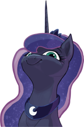Size: 1489x2242 | Tagged: safe, artist:ciborgen, princess luna, alicorn, pony, g4, bust, exploitable, face of mercy, faic, grin, simple background, smiling, solo, transparent background