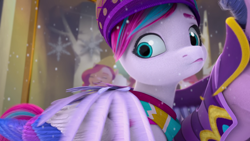 Size: 1920x1080 | Tagged: safe, screencap, queen haven, zipp storm, pegasus, pony, g5, my little pony: make your mark, my little pony: make your mark chapter 3, winter wishday, spoiler:g5, spoiler:winter wishday, female, hat, mare, offscreen character