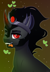 Size: 3160x4536 | Tagged: safe, artist:dinoalpaka, king sombra, pony, unicorn, the crystal empire 10th anniversary, g4, heart, looking at you, male, one eye closed, smiling, solo, stallion, tongue out, wink