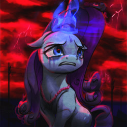 Size: 2500x2500 | Tagged: safe, artist:ciborgen, rarity, pony, unicorn, crying, female, glowing, glowing horn, horn, solo