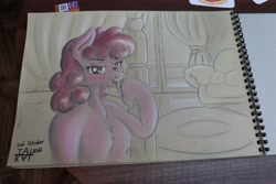 Size: 6000x4000 | Tagged: safe, artist:tai kai, berry punch, berryshine, pony, g4, bedroom, bedroom eyes, biting, chest fluff, couch, hoof biting, looking at you, solo, traditional art