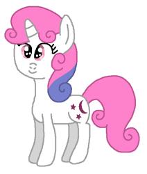 Size: 465x548 | Tagged: safe, artist:brobbol, baby moondancer, pony, unicorn, g1, g4, :3, baby, baby dancerbetes, baby pony, cute, female, filly, foal, g1 to g4, generation leap, ms paint, multicolored hair, multicolored mane, paint.net, simple background, smiling, solo, two toned mane, white background