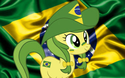 Size: 700x435 | Tagged: safe, edit, vector edit, apple fritter, earth pony, pony, g4, apple family member, bow, brazil, cowboy hat, flag, football, hat, smiling, solo, vector, world cup, world cup 2022