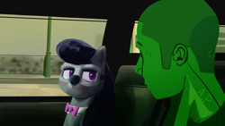 Size: 2560x1442 | Tagged: safe, artist:applephil, octavia melody, oc, oc:anon, earth pony, human, pony, g4, call of duty, call of duty: modern warfare 2, car, duo, female, human and pony, looking at each other, looking at someone, male, mare, mask, ponified, ponified scene, simon "ghost" riley, skull mask