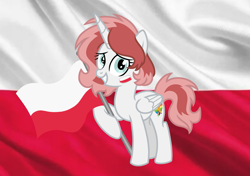 Size: 3397x2396 | Tagged: safe, artist:princesslilybrush, oc, alicorn, pony, alicorn oc, base used, flag, high res, horn, poland, polish national independence day, solo, wings