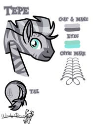 Size: 768x1024 | Tagged: safe, artist:windy breeze, oc, oc only, oc:tepe, zebra, butt, green eyes, grimdark in the description, leonine tail, male, plot, reference sheet, simple background, stallion, stripes, tail, white background, zebra oc