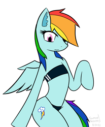 Size: 1176x1421 | Tagged: safe, artist:samuel-neocros, rainbow dash, pegasus, semi-anthro, clothes, gris swimsuit, one-piece swimsuit, rainbow dash always dresses in style, see-through, simple background, solo, swimsuit, white background