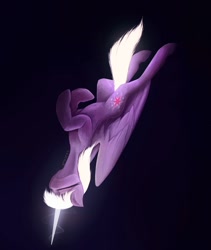 Size: 1600x1900 | Tagged: safe, artist:anastas, twilight sparkle, alicorn, pony, g4, belly, belly button, black background, eyes closed, falling, female, glowing, glowing horn, glowing mane, horn, lying down, mare, on back, simple background, solo, twilight sparkle (alicorn), white mane