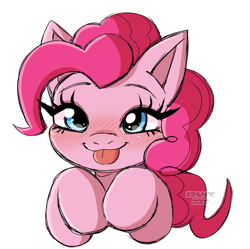 Size: 1683x1677 | Tagged: safe, alternate version, artist:shunpie, pinkie pie, earth pony, pony, g4, :p, blushing, bust, colored sketch, cute, diapinkes, female, mare, outline, silly, simple background, sketch, solo, tongue out, transparent background, white outline
