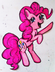 Size: 773x1024 | Tagged: safe, artist:jejejoja, pinkie pie, earth pony, pony, g4, 2012, old art, open mouth, open smile, smiling, solo, standing on two hooves, traditional art