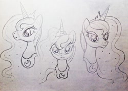 Size: 1280x910 | Tagged: safe, artist:jejejoja, princess luna, pony, g4, 2012, bust, female, full face view, mare, monochrome, old art, profile, sketch, solo, three quarter view, traditional art