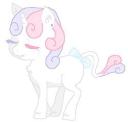 Size: 468x449 | Tagged: safe, artist:cozygh0st, sweetie belle, pony, unicorn, g4, blank flank, bow, crying, ear piercing, eyes closed, leonine tail, piercing, simple background, solo, tail, tail bow, white background